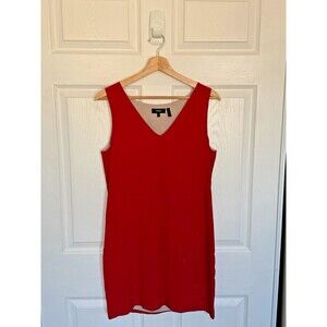 Theory Dress Red V Neck Side Zip A Line Size 2